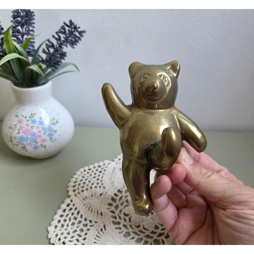 Vintage Brass Teddy Bear Wall Hook Dancing Bear Nursery Decor
